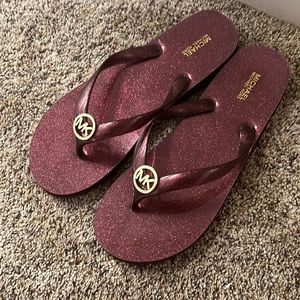Sparkly Burgundy Michael Kors flip flops
